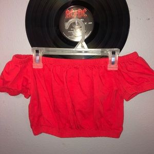 A Red Puff Sleeve Crop Top